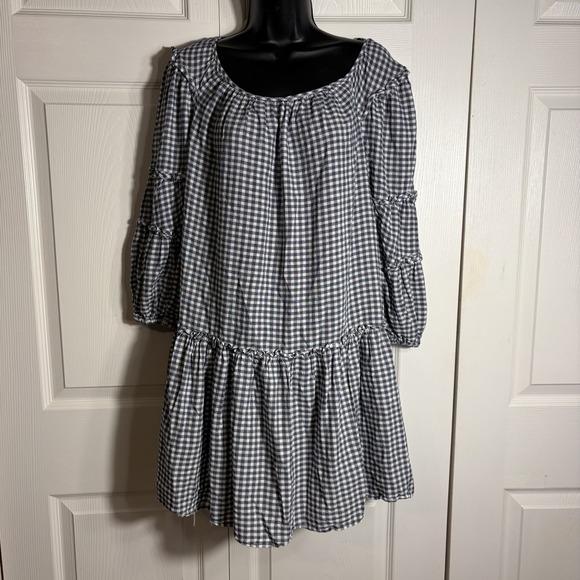 Max Studio Dresses & Skirts - Max Studio Tiered Dress Women S Blue White Gingham Check Long Sleeve Cottagecore